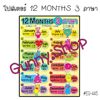 โปสเตอร์เรื่อง 12 MONTHS/3 ภาษา ไทย-จีน-อังกฤษ #EQ-445  โปสเตอร์กระดาษ สื่อการสอน