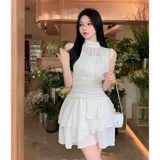 เดรสสั้น สีขาว ซีทรูตรงอก สวย เป๊ะมาก งานนำเข้า