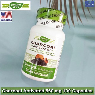 ถ่านกัมมันต์ Charcoal Activated 560 mg 100 Capsules - Natures Way