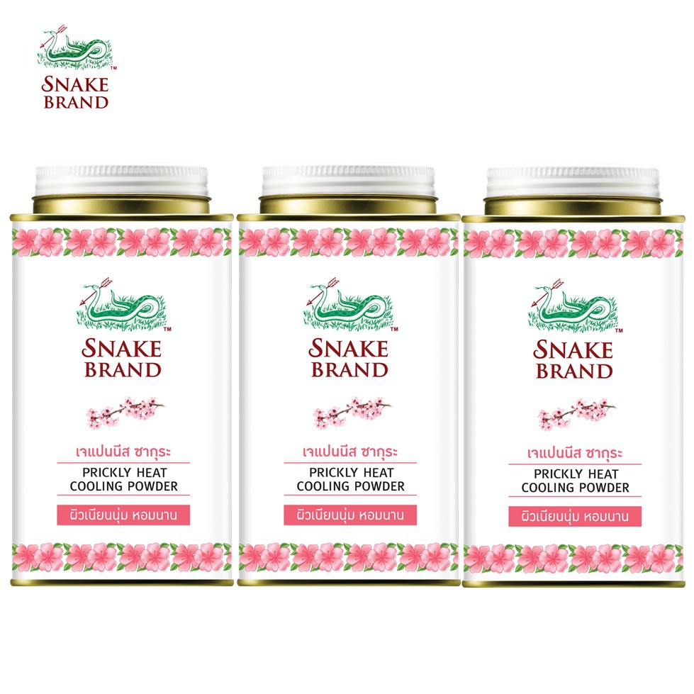 Face 105 บาท Snake Brand แป้งเย็นตรางู ปริกลี่ฮีท ซอฟท์ แอนด์ สมูท 140 กรัม  3 กระป๋อง (แป้งเย็น, prickly heat cooling powder) Beauty