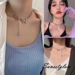 S-G/Sweet Girl Butterfly Choker Necklace, Silver Adjustable Collarbone Chain, Gifts for Wife/ Girlfriend