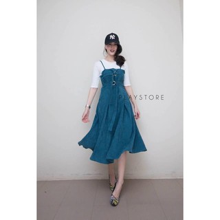 เอี๊ยมกระโปรงบานสายเดี่ยวผ้าลูกฟูก (โค้ดช้อปฟรี 130 บาท)