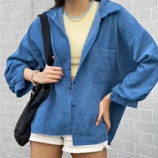 เสื้อเชิ๊ตลูกฟูก ทรง Oversize(รอบอก 50'' ทรงเสื้อไหล่ตก(ไหล่กว้างกว่าปกติ))