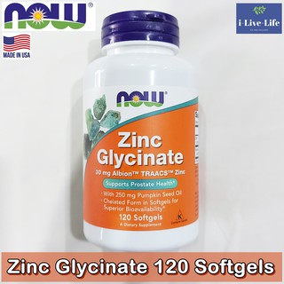 ซิงค์ Zinc Glycinate 30 mg 120 Softgels - Now Foods