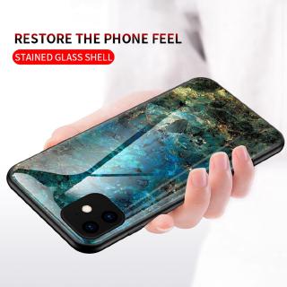 ✨ iPhone 11 Pro Max XS Max XR X 6 6S Luxury Marble Ultra-Thin Gradient Tempered Glass Back Cover Phone Case ฟิล์มกระจกนิรภัยบางเฉียบลายหินอ่อน