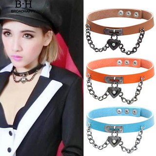 👍broadhappy🔥ผู้หญิงพังก์หัวใจโลหะผสมจี้หนัง Faux เชนเค้นคอสร้อยคอ  choker