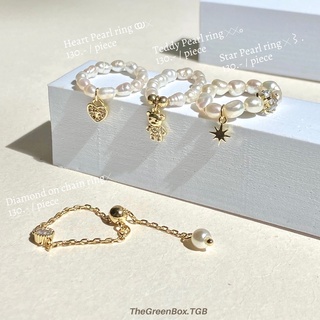 แหวน Pearl ring / Diamond on chain ring - TheGreenBox
