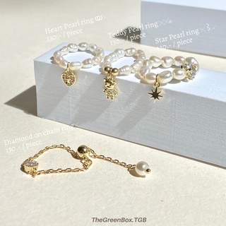 แหวน Pearl ring / Diamond on chain ring - TheGreenBox