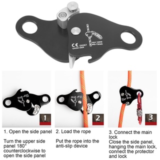 CAMNAL Outdoor Rock Climbing Rope Grab Stop Descender Self‑Braking Clamp Device Black