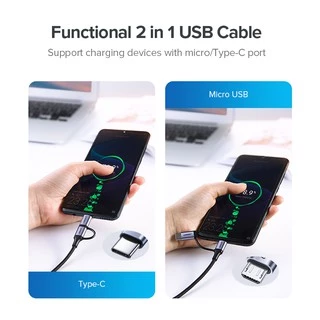 UGREEN สายเคเบิล สายชาร์จ Usb 2 in 1 Micro Usb 1M และ Type C 2.4A ชาร์จได้อย่างรวดเร็ว