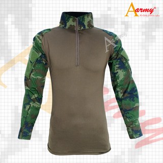 เสื้อคอมเเบตเชิ้ต / Combat Shirt / เสื้อ Spandex ลำตัวน้ำตาล แขนลาย ทร. ดิจิทอล