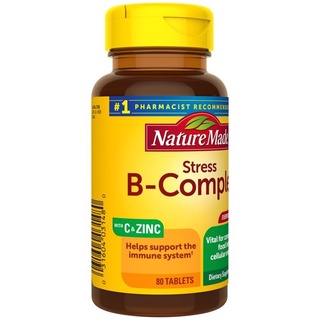 วิตามินบีรวม Nature Made Stress B Complex with Vitamin C and Zinc Tablets, 80 Count คุณภาพ100%