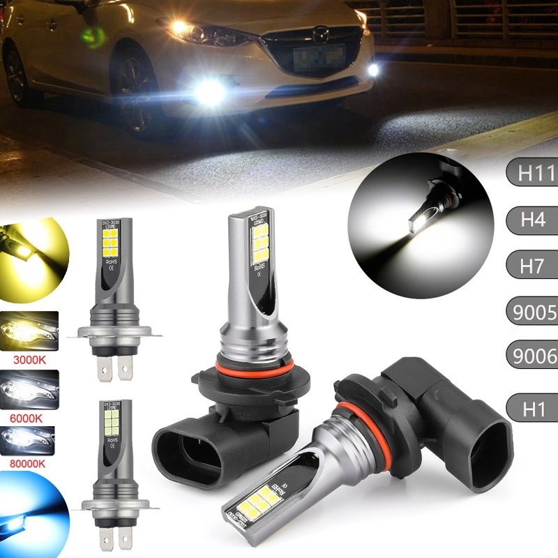 หลอดไฟตัดหมอก LED 24SMD H8 H11 H3 H4 H7 9005 HB3 9006 HB4 H16 P13W สองสี สําหรับรถยนต์ 2 ชิ้น