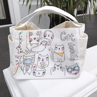 กระเป๋าผ้าแคนวาส canvas ลายแมว DIY BAG