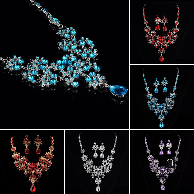 HH ชุดเครื่องประดับเจ้าสาว สร้อยคอ ต่างหู พลอยเทียม คริสตัล สีแดง สไตล์บาร็อค วินเทจ แฮนด์เมด