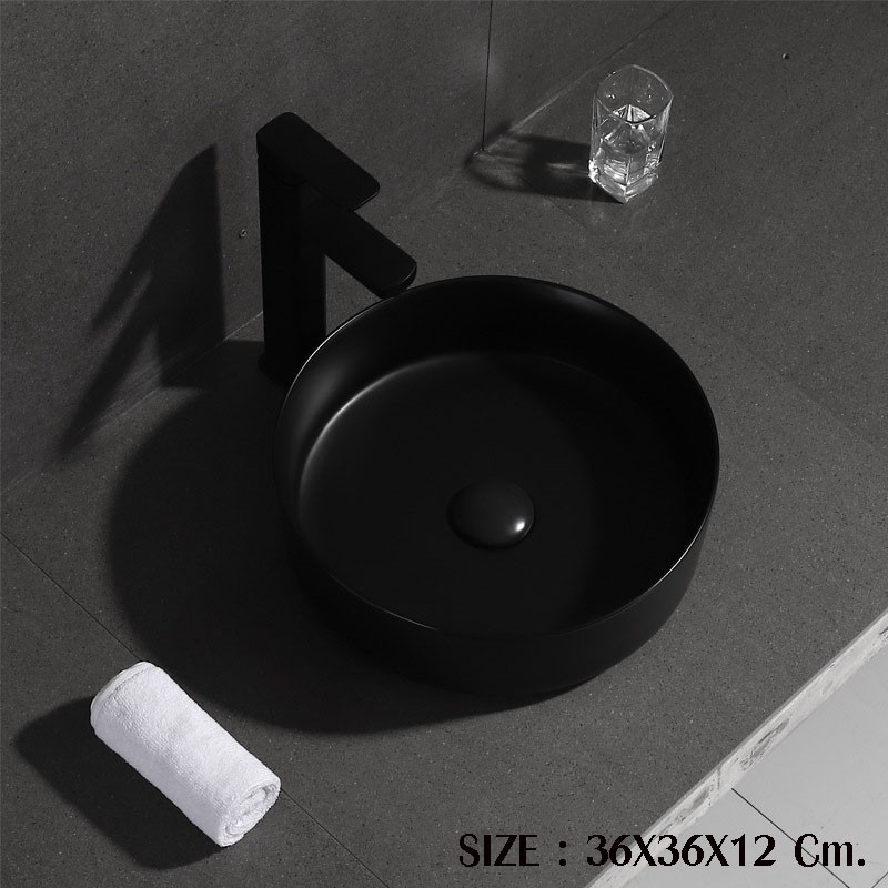 อ่างล้างหน้าเซรามิกทรงกลมแบบพร้อมสะดืออ่างคละสี (Round sink, assorted colors DD186 )