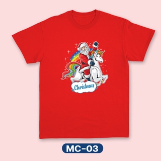 MC-03 (ลายยูนิคอน) เสื้อครอบครัว คริสต์มาส สีแดง ผ้าคอตตอนเนื้อพิเศษ ซักไม่หดไม่ย้วย มีไซด์เด็ก ถึง ไซด์ผู้ใหญ่ 5XL