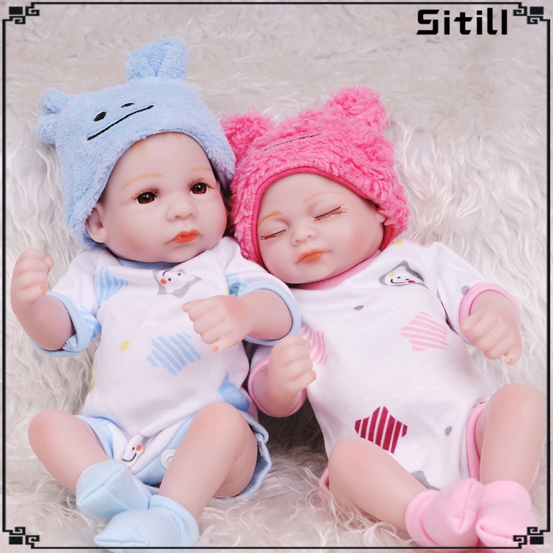 ตุ๊กตาเด็กทารก หมวก และพรม ซิลิโคน 11 นิ้ว สีขาว