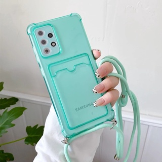 เคสใสใส่บัตร ใส่รูป ขอบกันกระแทก SAMSUING Card Slot เคส เคสใสใส่บัตร เคสไอโฟน ใส่รูปได้ Clear Samsung A02 A10S A12 A32 A42 A52 A72 A22 S10 PlUS S10 A82 Transparent card พร้อมสายคล้องคอ สําหรับ case