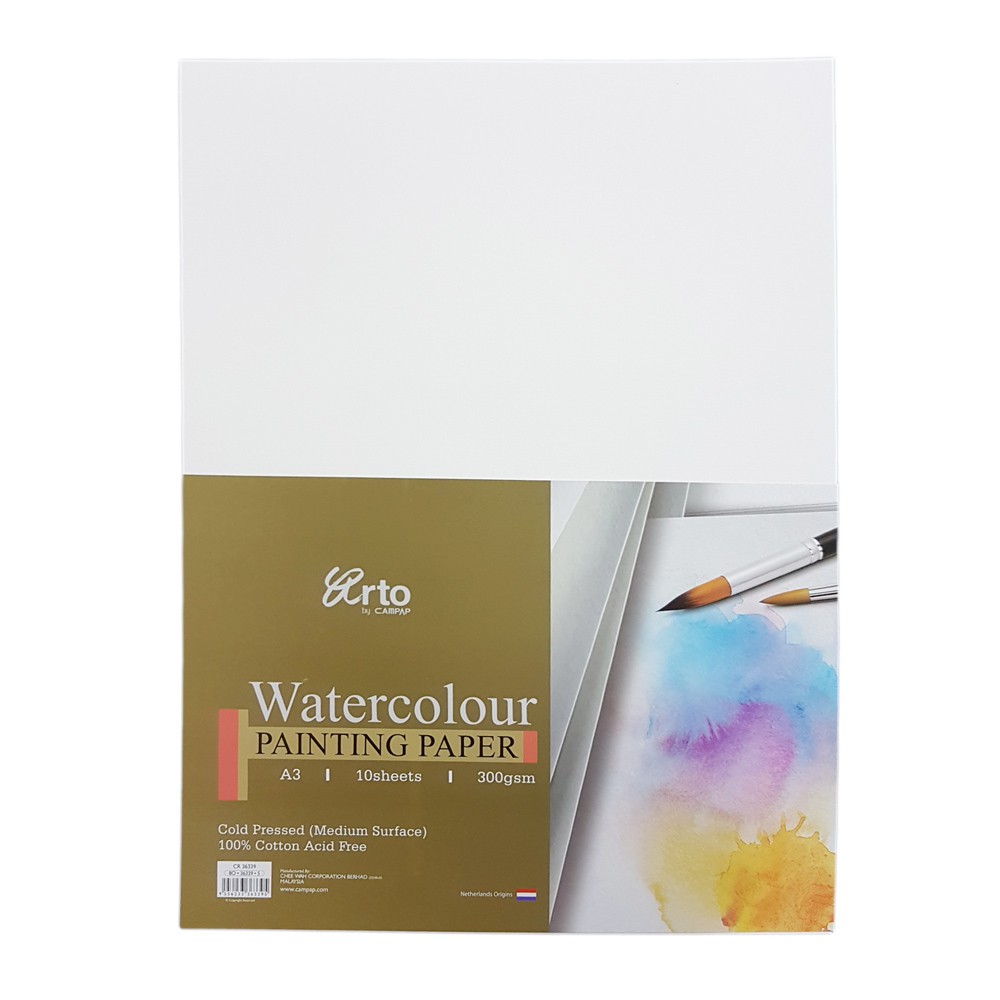 กระดาษวาดภาพ Campap Arto Watercolor A3 300แกรม/10ชิ้น (ผ้าฝ้าย)
