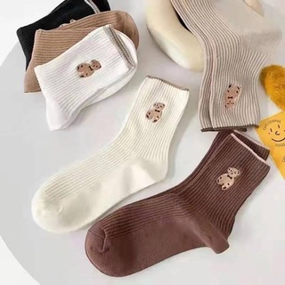 ราคาCollege Wind Bear Mid-calf Socks Girls Women Korean Style Cute Socks Students Casual Stockings
