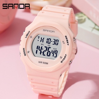 Sanda Pretty Charming นาฬิกาข้อมือดิจิทัล LED มัลติฟังก์ชั่น กันน้ํา เรืองแสง 6069-1