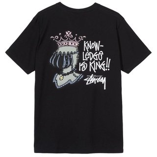 STUSSY เสื้อยืดลําลองสําหรับผู้ชายผู้หญิงแขนสั้นพิมพ์ลายการ์ตูน Masked Crown King แฟชั่น