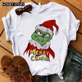 shirtFunny Grinch T shirt women cute letter Grinch tshirt female harajuku printed white tops christmas vogue clothes