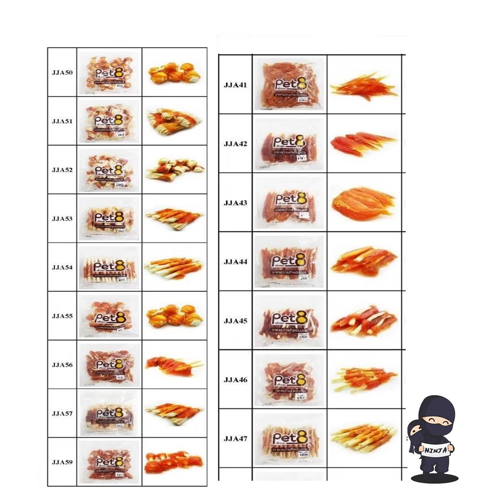 Pet8 JJA ขนมสุนัข ผลิตจากสันในไก่แท้ น้ำหนัก