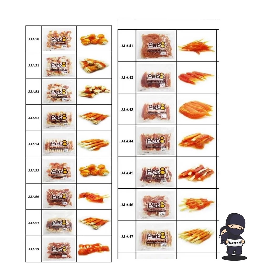 Pet8 JJA ขนมสุนัข ผลิตจากสันในไก่แท้ น้ำหนัก