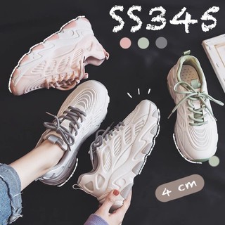 SS345 รองเท้าผ้าใบแนวสปอร์ตเกาหลี ส้นตึก งานสวย สีขาวเทา/เขียว/ชมพูพาสเทล