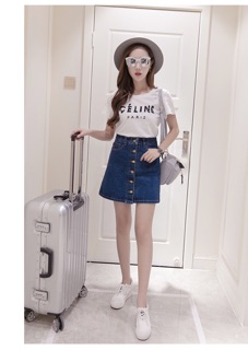 ❌พร้อมส่ง ❌ กระโปรงยีนต์แท้ + พร้อมเสื้อ   ทั้งเซต