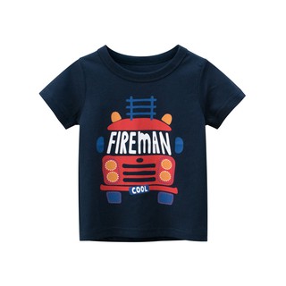 เสื้อยืดแขนสั้น ผ้าฝ้าย พิมพ์ลายรถยนต์ FireMan แฟชั่นสําหรับเด็กผู้ชาย และเด็กผู้หญิง