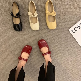 รองเท้าแมรี่เจน พื้นแบน แบบนิ่ม สีแดง เข้ากับทุกการแต่งกาย แฟชั่นฤดูใบไม้ผลิ สไตล์เรโทร สําหรับผู้หญิง 2022