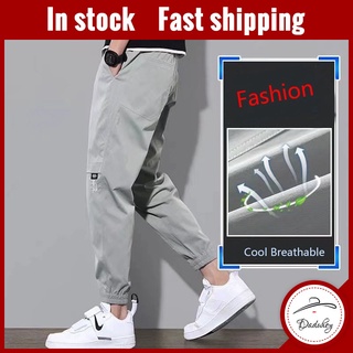 DaDuHey🔥 Mens Summer Thin Sports Casual Pants Korean Style Trendy Loose Cropped Tooling Ankle-Tied Harem Pants