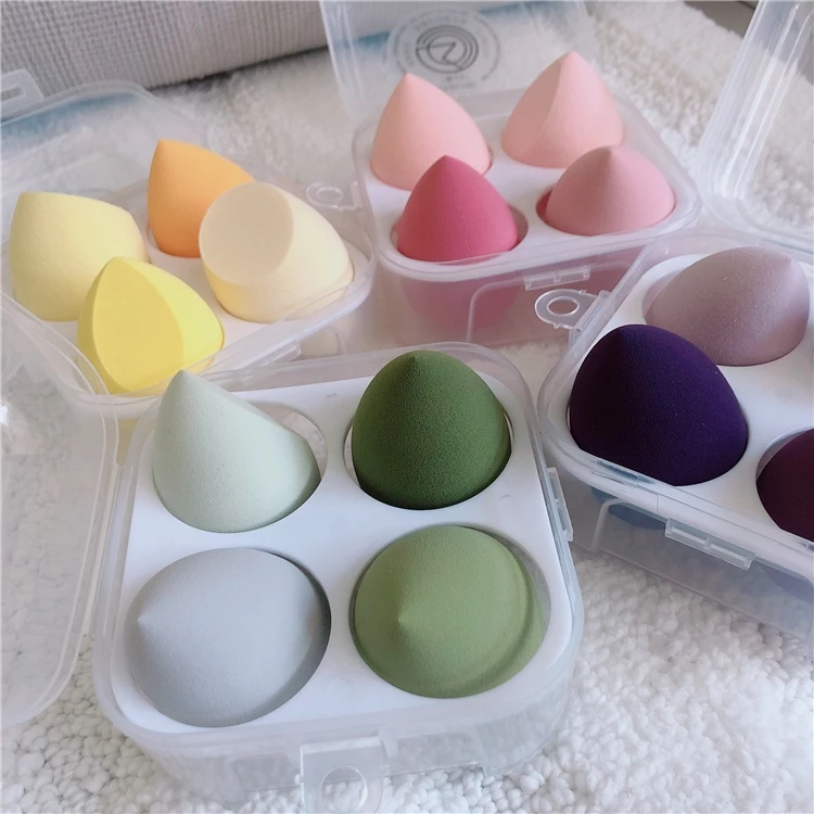 ฟองน้ำแต่งหน้า 4 ชิ้น พร้อมกล่องเก็บ พัฟฟองน้ําสําหรับแต่งหน้าใช้ได้ทั้งแบบแห้งและเปียก ฟองน้ำแต่งหน้า สำหรับลงรองพื้น