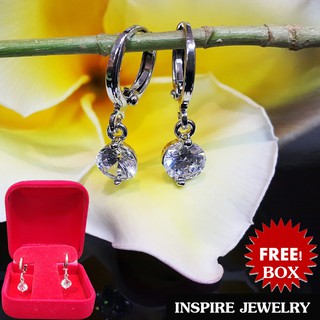 INSPIRE JEWELRY ต่างหูห่วงขาล็อค ห้อยตุ้งติ้งเพชรCZหนึ่งเม็ดงาม ฝังล็อคงานจิวเวลลี่