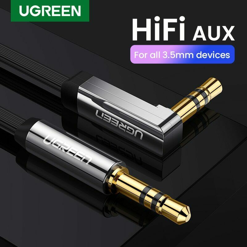 Ugreen AUX Cable Jack 3.5mm Flat 90 Degree Right Angle Audio Stereo Cable