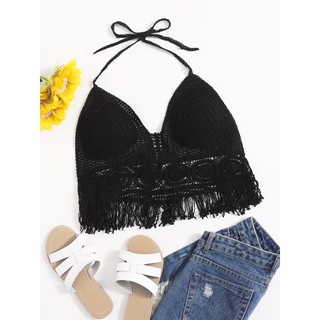 SHEIN-44 เสื้อถักแบบผูกโบว์ชายระบาย 🌈พร้อมส่ง🌈