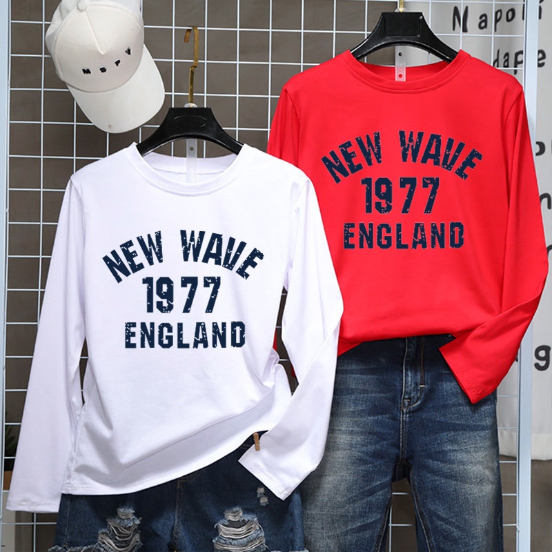 ถูกที่สุด สไตล์ใหม่ รูปแบบตัวอักษรยอดนิยม แขนยาว คอลูกเรือ เสื้อยืด 6สี S~3XL