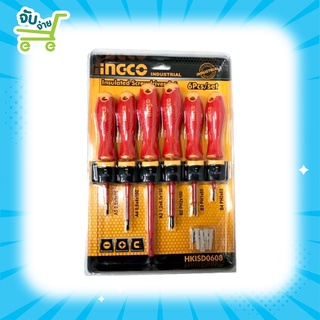 INGCO ชุดไขควง ด้ามกันไฟฟ้า 6 ตัวชุด พร้อมแผงติดหนัง รุ่น HKISD0608 ( Insulated Screwdriver Set ) - ไขควงชุด