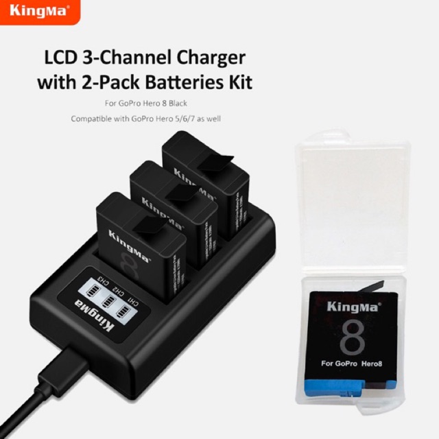 KingMa GoPro Hero 8 Battery Gopro 7 / 6 / 5 Gopro Charger และแท่นชาร์จแบบ 3 ช่องชาร์จ ยี่ห้อ KingMa 