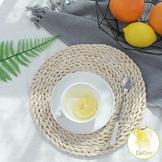 แผ่นรองหม้อสานจากต้น กก วัสดุธรรมชาติ ที่รองจาน รองแก้ว สานทรงกลม แผ่นรองหม้อ Corn husk woven placemat