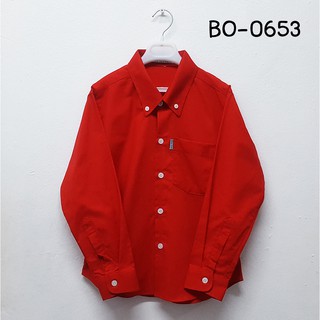 [แถมโบว์หูกระต่าย ฟรี!] เสื้อเชิ้ตเด็กสีแดง แขนยาว ใส่ออกงานได้ BO0653