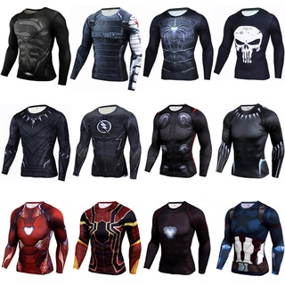 เสื้อยืดแขนยาว พิมพ์ลาย Superhero Punisher 3 มิติ แบบแห้งเร็ว เหมาะกับใส่ออกกําลังกาย วิ่ง สําหรับผู้ชาย