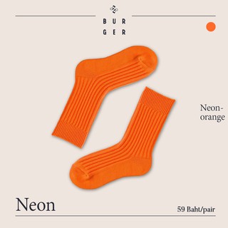 Neon ถุงเท้าแฟชั่น สีส้มนีออน สายสตรีท ถุงเท้าครึ่งแข้ง ราคาถูก คุณภาพดี