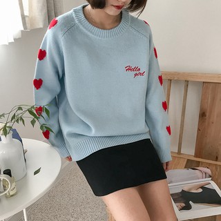 พร้อมส่ง💕เสื้อสเวตเตอร์ปักลายหัวใจที่แขน