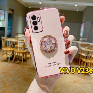 6D เคส VIVO V23e / V23e 5G ป้องกันเลนส์หรูหราซิลิโคนอ่อนเคสโทรศัพท์พร้อมที่วางขาตั้งเพชร