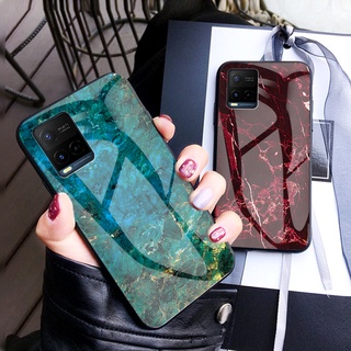 เคสโทรศัพท์กระจกนิรภัยลายหินอ่อนสำหรับ วีโว่ Vivo Y21 Y21S Y33S Y 21 33 S VIVOY21 VIVOY21S VIVOY33S 5G Phone Case เคสแข็งสีสันสดใสทนต่อการขีดข่วน ฝาหลังคู่รักกันกระแทกลายหิน