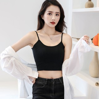 🔥ราคาถูกที่สุด🔥เสื้อสายเดี่ยวสีดำ ผ้าคอตตอน ทรงครอป